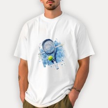 Kidilia Tenis Görselli %100 Pamuklu Bisiklet Yaka Unisex T-Shirt