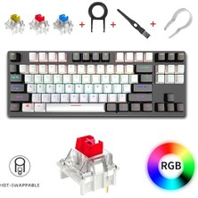Leaven K550 Kablolu Rgb Mekanik Oyuncu Klavye - 87 Tuşlu, Ergonomik Tasarım, LED Işıklı, 150CM Kablo, Bilgisayar Pc Için, Siyah-Beyaz, Kırmızı Switch