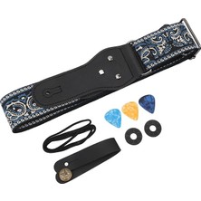 Vintage Işlemeli Gitar Askısı Geniş Gitar Kemer Jakarlı Örgü Askı Uzunluğu Ayarlanabilir Gitar Omuz Elektrik Gitar Bas Için (Blue)