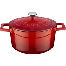 Metal Döküm Yuvarlak Tencere, 22 Cm, Kırmızı