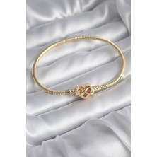 Solenya Pirinç Gold Renk Zirkon Taşlı Kalp Sonsuzluk Model Charm Kadın Bileklik