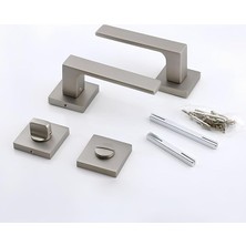 Inox Wc-Banyo Kapı Kolu Kare Rozetli Sağa Sola Uygun Iç Dış Kapısı Kilitlenebilir 1 Takım