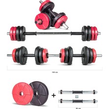 12 kg Multifonksiyonel Kırmızı Siyah Halter Seti ve Dambıl Seti
