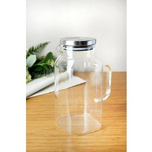 Borosilikat Ateşe Dayanıklı Metal Kapaklı Cam Kare Sürahi