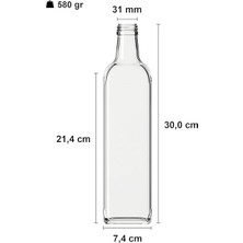 1000 ml Şeffaf Maraska Yağdanlık Kapaklı ve Kapüşonlu 1000 cc Köşeli Cam Şişe 2 Adet