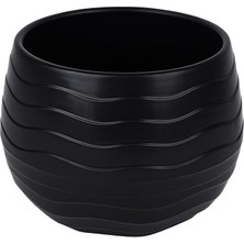 Dalgalı Gri Plastik Çiçek Bitki Saksısı (Siyah)