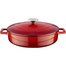 Metal Döküm Çok Amaçlı Yayvan Tencere, Trendy, 28 Cm, 3.51 L Hacim, Kırmızı