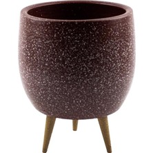 Tasarımı Ev Dekorasyon Aksesuar Bordo Granit Toprak Saksı Saksılık Salon Çiçeklik 3 Ayaklı - 19 cm