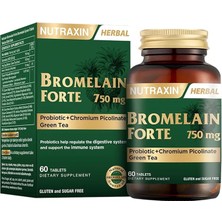 Bromelain Forte – 750 Mg Bromelain, Yeşil Çay Ekstresi, Krom ve Probiyotik Içeren Sindirim ve Bağışıklık Destek Tableti – 60 Tablet – Alerjen Içermez