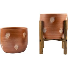 Tasarımı Ev Dekorasyon Aksesuar Kalp Desenli Toprak Saksı Saksılık Salon Çiçeklik Ikili Set Ayaksız - 4 Ayaklı- 19 cm