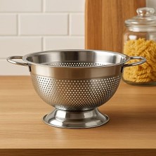 304 Paslanmaz Çelik Süzgeç - Kulplu & Ayaklı Tasarım | Makarna, Sebze ve Meyve Yıkama Kabı - Delikli, Bulaşık Makinesine Uygun