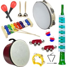 Örf Aletleri Seti Median Paket-2 Maracas Zil Kastanyet Üçgen Ritim Ksilofon Davul Tef (11 Parça)