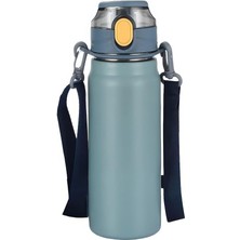 L Çelik Mavi 800 ml Askılı ve Pipetli Matara Suluk CIN411MV-8