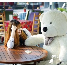 Hediye- 160 cm Ithal Kumaş Papyonlu Dev Boy Peluş Ayı Beyaz