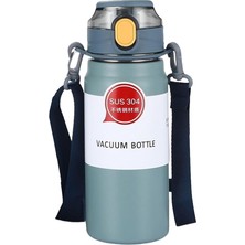 L Çelik Mavi 600 ml Askılı ve Pipetli Matara Suluk CIN411MV