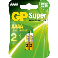 Batteries GP25A Süper Alkalin LR8D425/E96/AAAA Boy Incenin Incesi Pil, 1.5 Volt, 2'li Kart