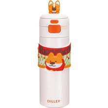 Diller 480ML Sevimli Hayvanlar Süslü Pipetli/pipetsiz El Askılı Paslanmaz Çelik Termos (Puppy Party)
