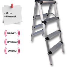 Endokon Geniş Basamaklı Katlanır Alüminyum Merdiven - 4 Basamaklı - Çift Taraflı Merdiven
