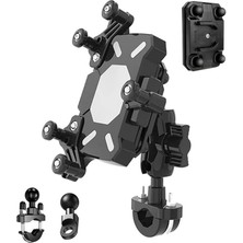 GA11 Motosiklet Bisiklet Telefon Tutucu Ister Ayna Ister Gidon Tuttur Ikisi Bir Arada Şok Emici Damperli (Shockproof, Gidon ve Ayna Montajı)
