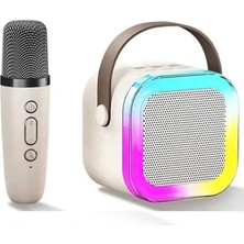 Kablosuz Mikrofonlu Karaoke Makinesi Taşınabilir Bluetooth Hoparlör Seti Bas Tiz Ayarlı Retro Karaoke Hoparlör Yetişkinler ve Çocuklar Için Hafıza Kartı ve USB 10 x 10 x 6cm (K12 - Beyaz)