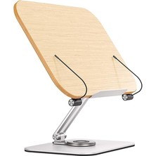 Profesyonel Kitap Okuma Tutucu Ders Çalışma Sunum Standı Kaliteli Karbon Çelik ve Ahşap Malzeme 360 Derece Döner Yüksekliği ve Açısı Ayarlanabilir Tablet Tutucu Kullanım TM13 Açık Kahve