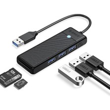 USB 3.0 To 3.0 Tf Sd Kart Okuyucu 3 Portlu USB 3.0 Çoklayıcı Adaptör Siyah
