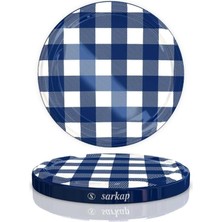 Bükümlü Konserve Kapakları - 82 mm Yeniden Kullanılabilir Konserve Kapakları 10'lu Set Kapak Kapağı (Mavi Ekose)