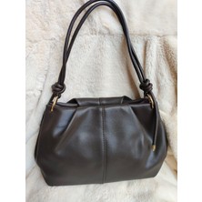 Tuel Düğüm Detaylı, Fermuarlı Kadın Deri Görünümlü Omuz Çantası