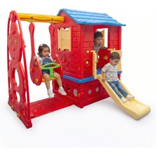 Bahçe Oyuncak Iki Kapılı Oyun Evi Kaydıraklı Salıncaklı 2+ Yaş Güvenli Çocuk Bahçe Kreş Anaokulu Parkı