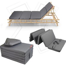 Katlanır Şezlong Minderi Fermuarlı Çantalı Cepli Foldpack 30X60 cm (Antrasit, 30X60X35 Cm)