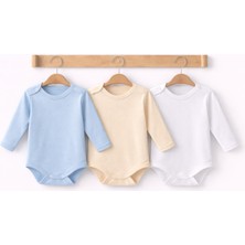 Can Baby %100 Organik Pamuk Bebek Body 3’lü Set Uzun Kollu – Unisex Mavi Bej Beyaz