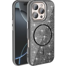 Ceponya iPhone 16 Pro Kılıf Magsafe Şarj Özellikli Parlayan Simli Okso Kapak