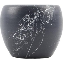 Mermer Efektli Gri Üzeri Beyaz Toprak Saksı -15 cm