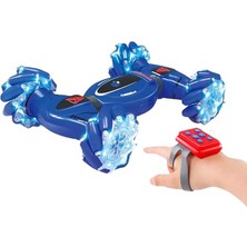 Kontrol ve Bilek Kumandalı Çift Kontrollü Şarjlı LED Işıklı Sesli ve Müzikli Drift Atan Akrobat Araba (Mavi)