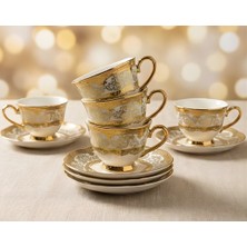 Assa Bazaar Vivanco 24K Altın Işlemeli 6 Kişilik Porselen Kahve Fincanı & Tabak Takımı – Lüks Sunum
