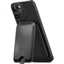 Magsafe Ile Uyumlu Deri Kartlık, Iphone 12/13/14/15/16 Modelleri ile Uyumlu, 5 Kart Kapasiteli, Açılır Kapanabilir Stand Olma Özellikli, Hafif ve Şık Tasarım, MC2500, Siyah