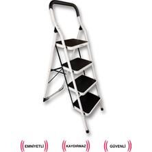 Endokon Paslanmaz Çelik Geniş Dikdörtgen 4 Basamaklı Ev - Ofis Tipi Merdiven - Tutacaklı