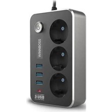 Dayanıklı Termal Akım Korumalı 2 mt 10A 2500W 3lü Priz ve 3 Usbi 21A Uzatma Kablosu