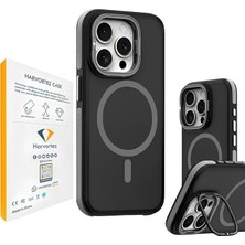 iPhone 14 Pro Max Kılıf Magsafe Uyumlu, Güçlü Manyetik Cep Telefon Kılıfı, Metal Standlı, Mat Darbe Emici Kapak, Alüminyum Tuşlar ve Kaydırmaz Yan Şeritlerli Phone Case - Titamyum Gri