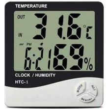 Duvara Asılabilen Saatli Sıcaklık ve Nem Ölçer Termometre Higrometre