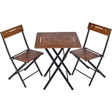 Doğal Ahşap Katlanabilir Bistro Bahçe & Balkon Seti Ceviz