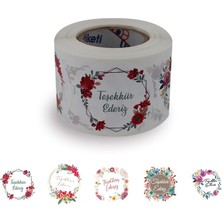 Etiketler , Hazır Al Hızlı Al Teşekkür Ederiz Etiketi 5 Farklı Çiçek Deseni 50MM Çap Ruloda 500 Adet Kendinden Yapışkanlı Rulo Etiket, Pp Opak E-Ticaret