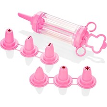 Krema Dekaratör Pompası ve Dekoratif Uçlar Seti (Pembe)