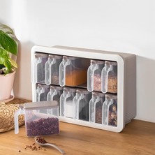 Simple 1167 Random 12'li Standlı Kendinden Yapışkanlı Kaşıklı Kapaklı Baharatlık Saklama Kabı Seti - Cappuccino Beyaz