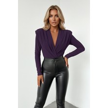 Euro Class Kadın Vatkalı Kruvaze Yaka Esnek Body Bluz