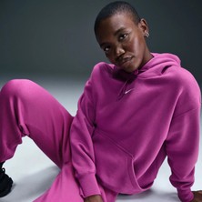 Nike Pembe Kahverengi Oversize Şardonlu Kapüşonlu Kanguru Cep Sweatshirt DQ5860-518