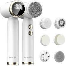 Elektrikli Yüz Temizleyici - 3 Eksfoliye Edici Fırça Başlığı, 3 Hız Seviyesi, LCD Ekran, Su Geçirmez, Şarj Edilebilir - Yüz Temizleyici (Beyaz)