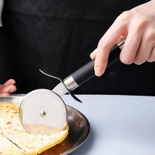Paslanmaz Çelik Ahşap Saplı Pizza Dilimleyici, Yuvarlak Pizza Kesici Bıçak, Hamur ve Waffle Kesici, Ergonomik Tasarım