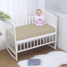 HOME%100 Pamuk Penye, Lastikli Full Kenar Bebek Çarşafı – Oeko-Tex Sertifikalı, Yumuşak ve Nefes Alabilir, Organik Pamuk, Anne Yanı, Çocuk Beşik Çarşafı (Bej)