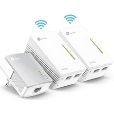 TL-WPA4220T Kıt, AV600 300MBPS Kablosuz Tak Kullan 2 Lan Portlu 300M Mesafeli Menzil Genişletici 3’lü Powerline Adaptör